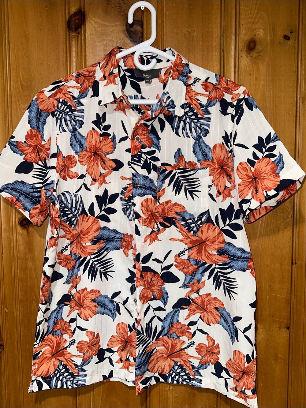 Casual Hawaiian Button-Down Shirt - Orange & Blue Floral